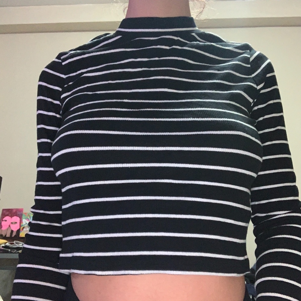 Divided Striped Turtle Neck crop top